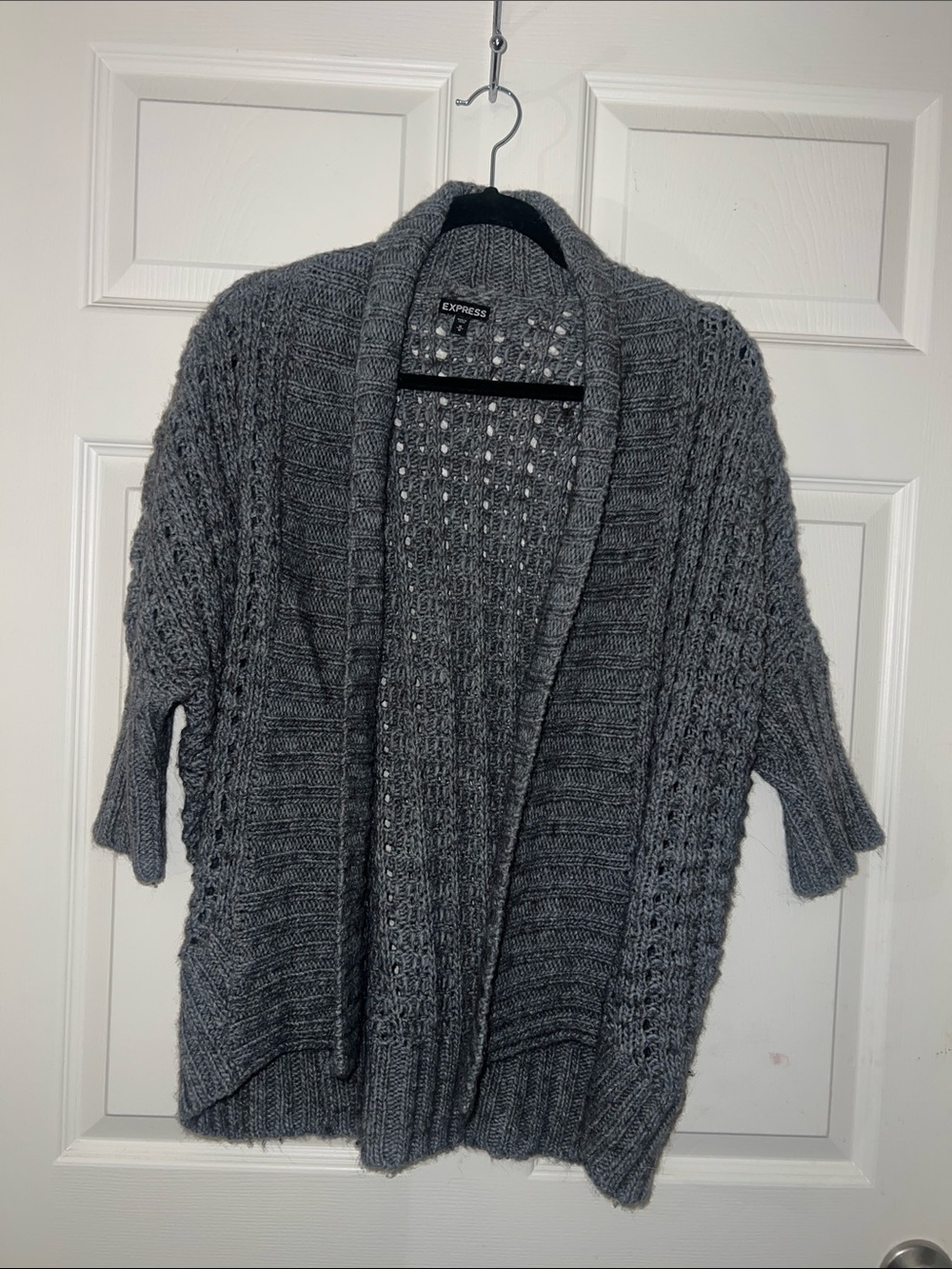 Express Gray Chunky Open-Front Shawl Collar Cardigan